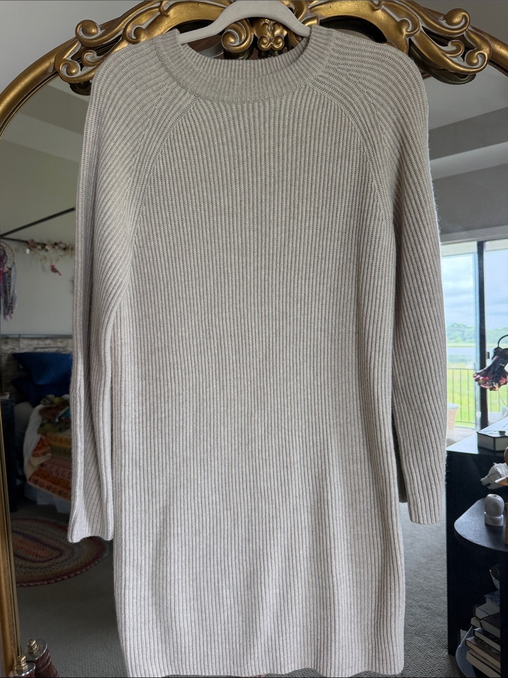 baldwin Cream Ribbed Crewneck Sweater Dress